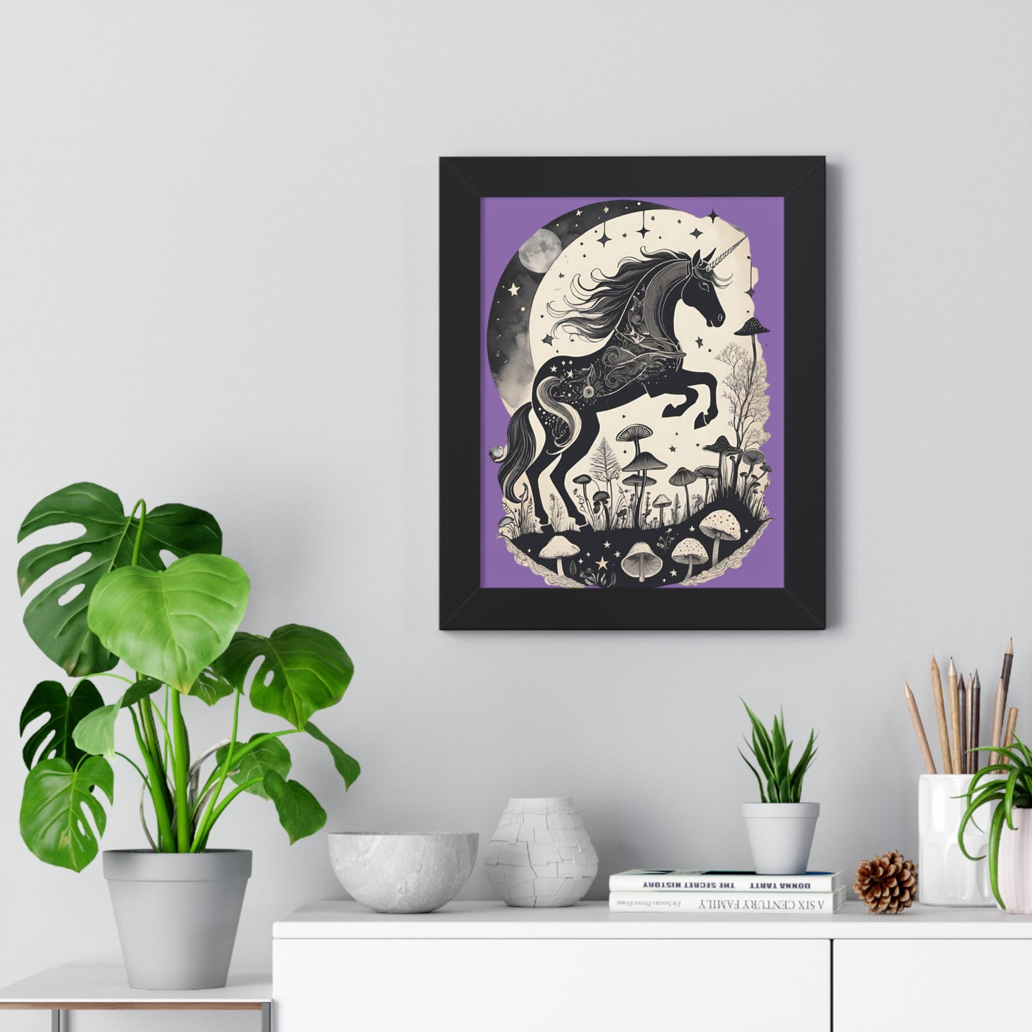 Enchanted Cosmos Unicorn Framed Vertical Poster-Purple