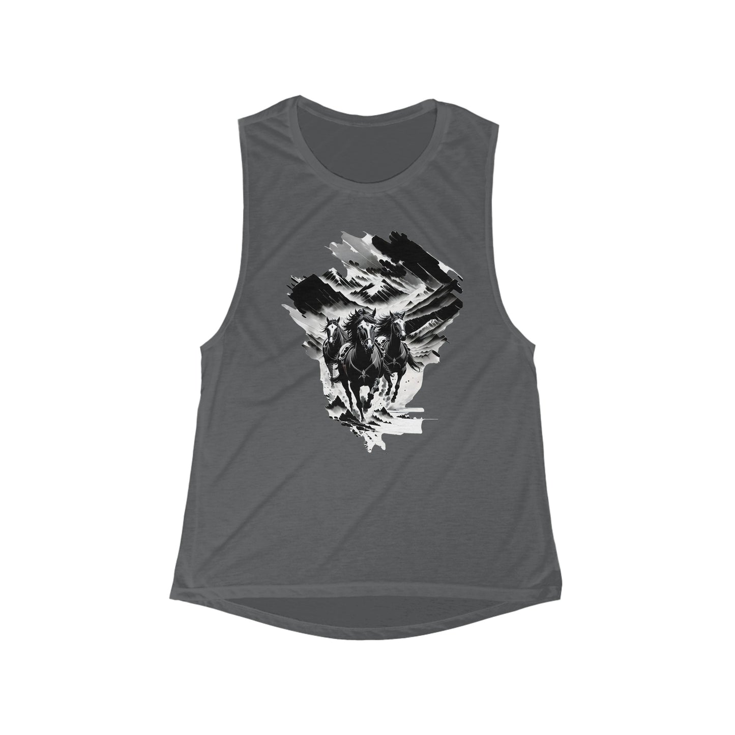 Three Horses Galloping Through Canyon Women's Flowy Scoop Muscle Tank
