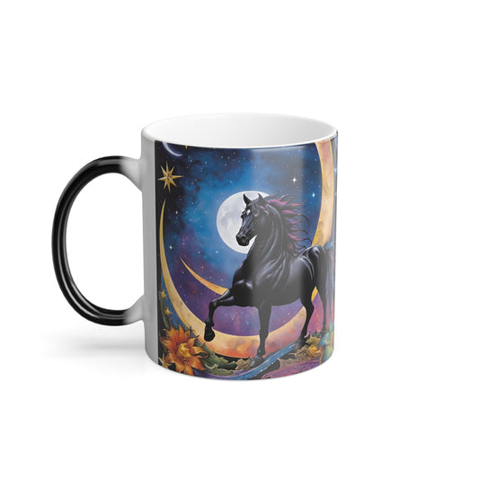 Black Horse Galaxy Color Morphing Mug, 11oz