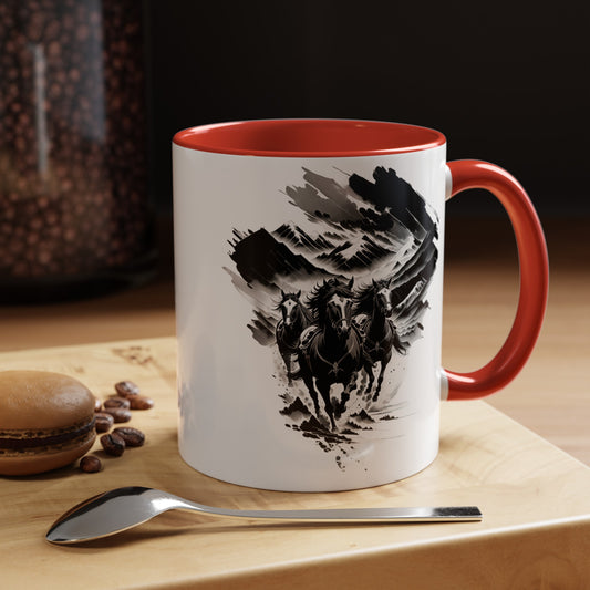 Three Horses Galloping Through Canyon Accent Coffee Mug (11, 15oz)