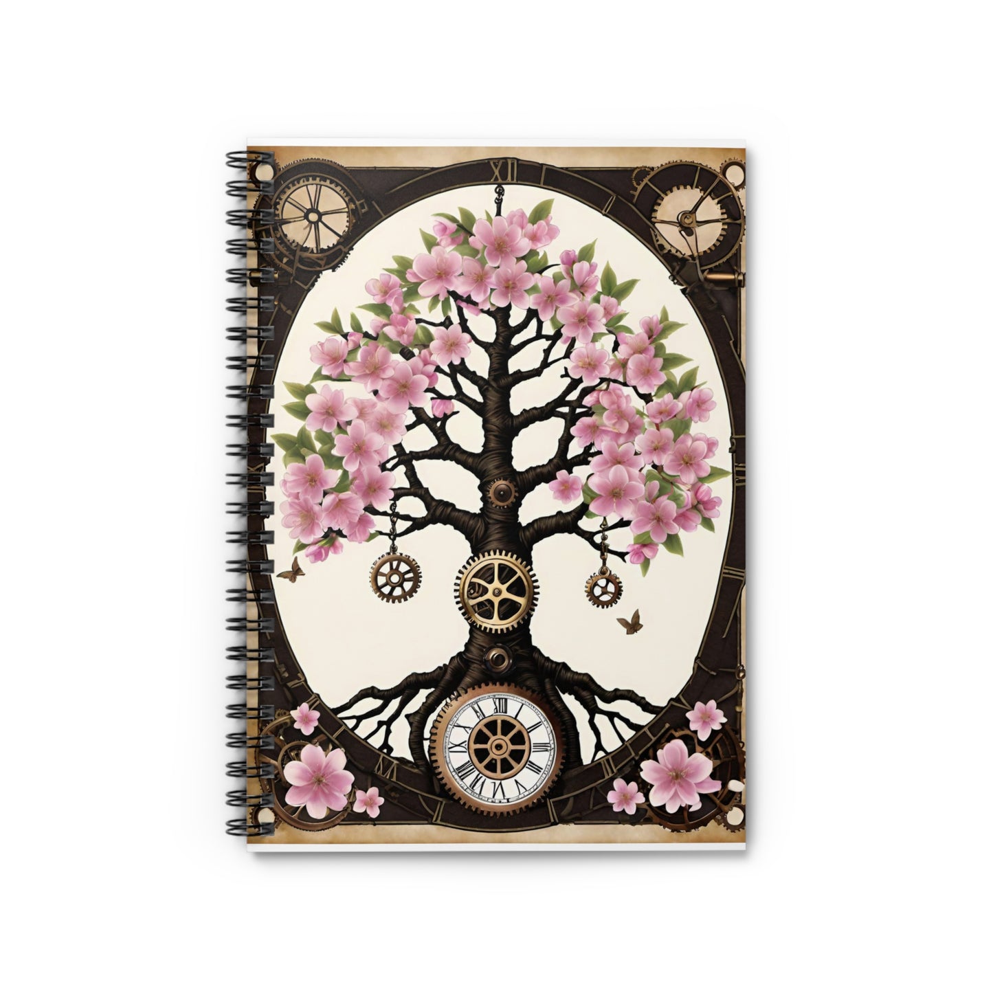 Cherry Blossom Steampunk Tree Of Life Spiral Notebook - Ruled Line
