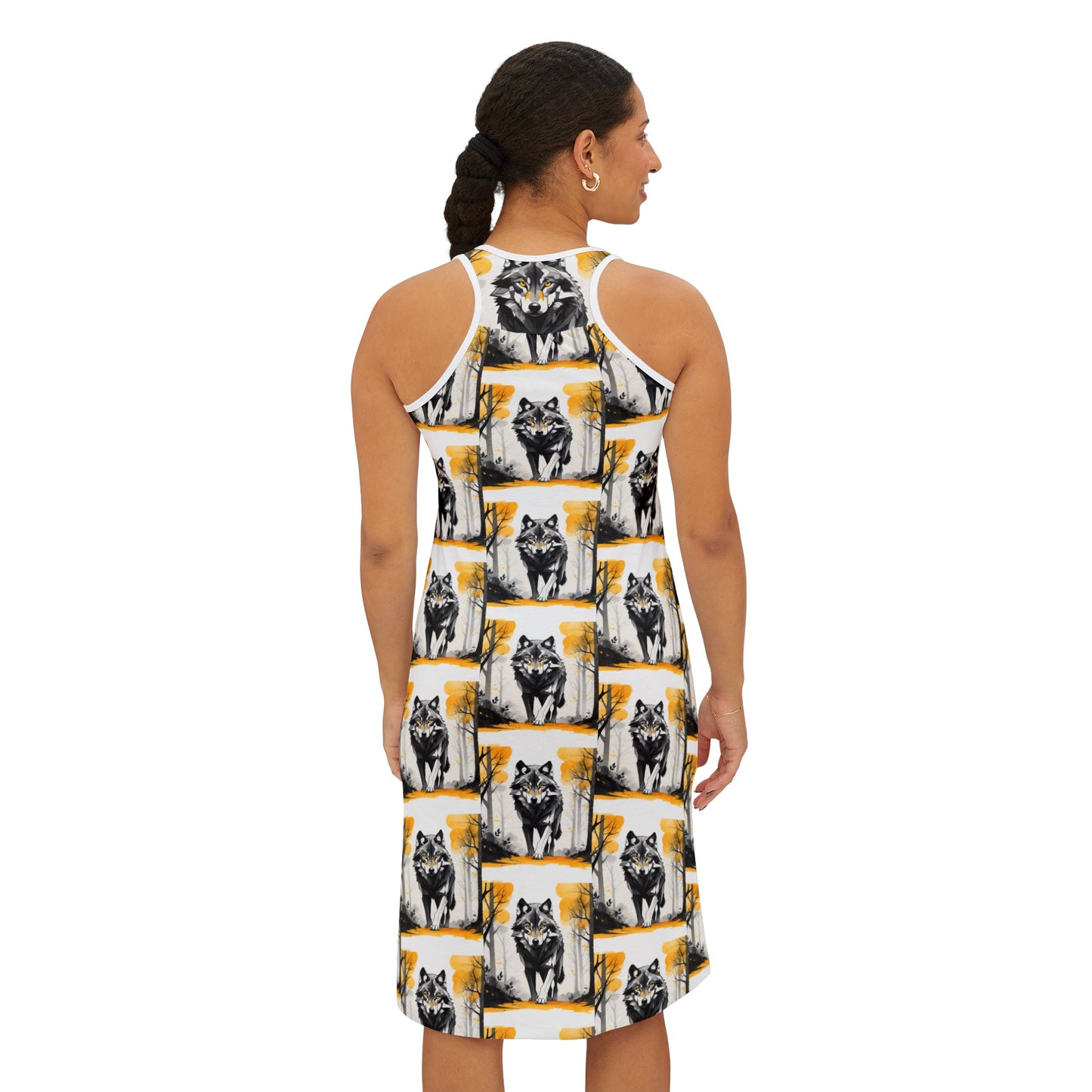 “Alpha Wolf Ambiance”Series Women's Yellow Racerback Dress (AOP)