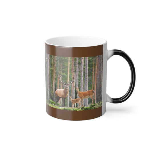 Deer family in the Woods Color Morphing Mug, 11oz