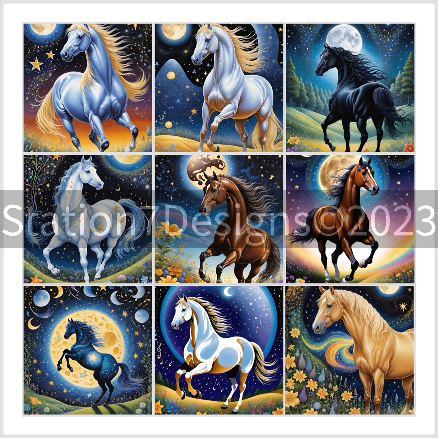 ‘Lunar Gallop’ Dreamy Horse Image Set Of 10 Digital Downloads-Portrait