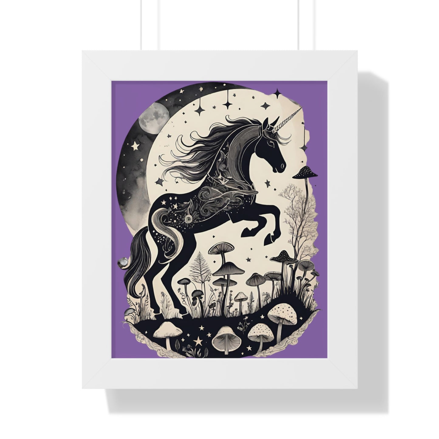 Enchanted Cosmos Unicorn Framed Vertical Poster-Purple
