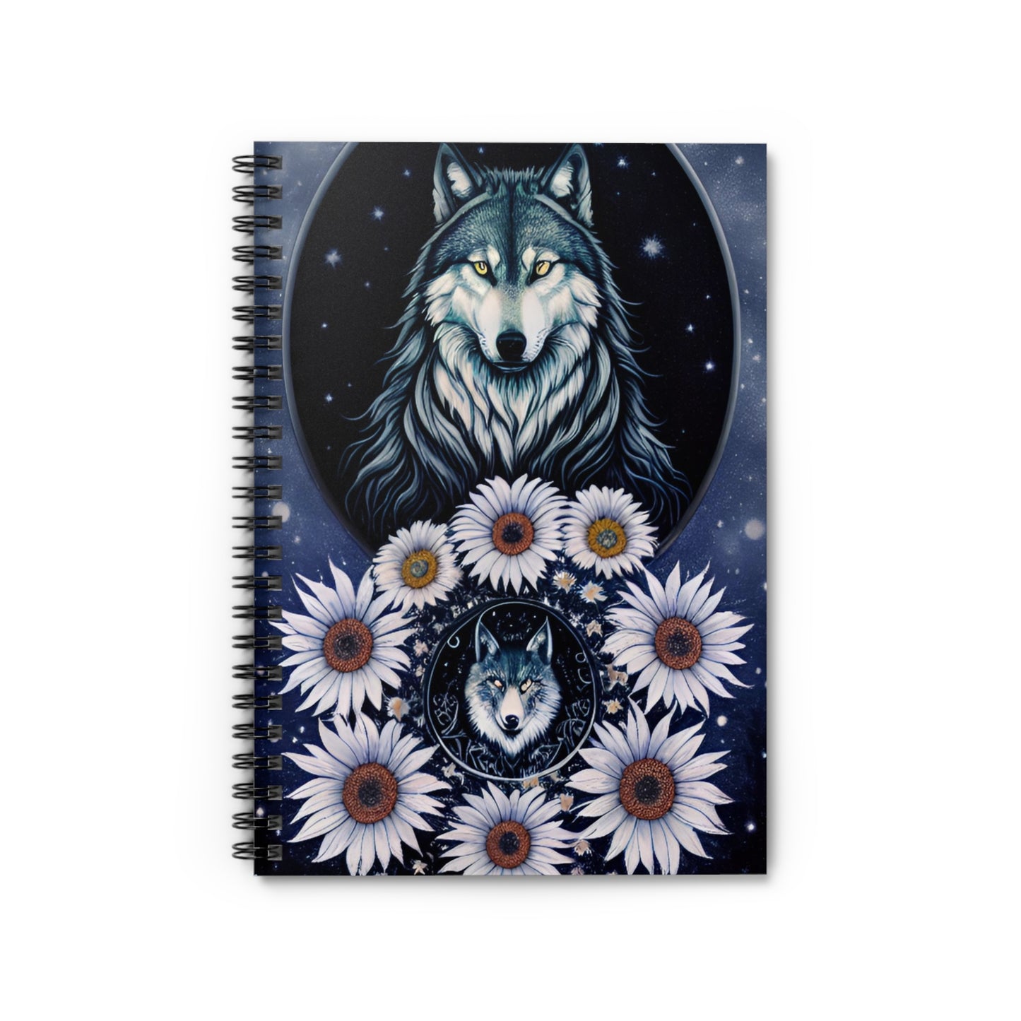 Wolves & Daisies Spiral Notebook - Ruled Line